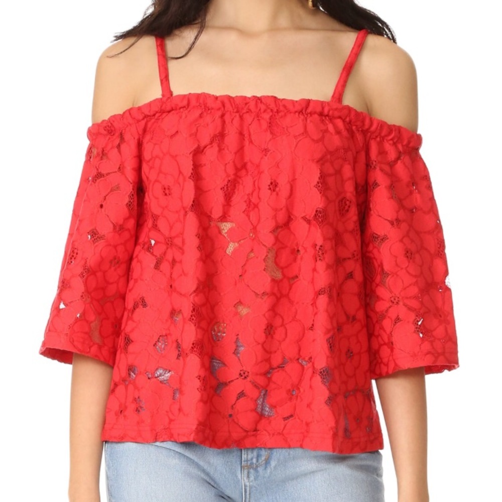 Jack by BB Dakota red off the should lace top